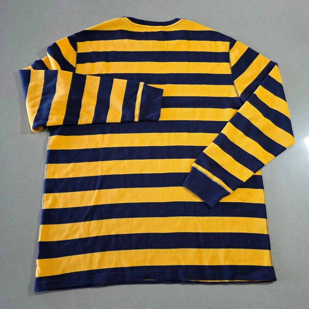 Polo Ralph Lauren Mens 2XL Waffle Knit Thermal Sleep Shirt Navy Yellow Striped